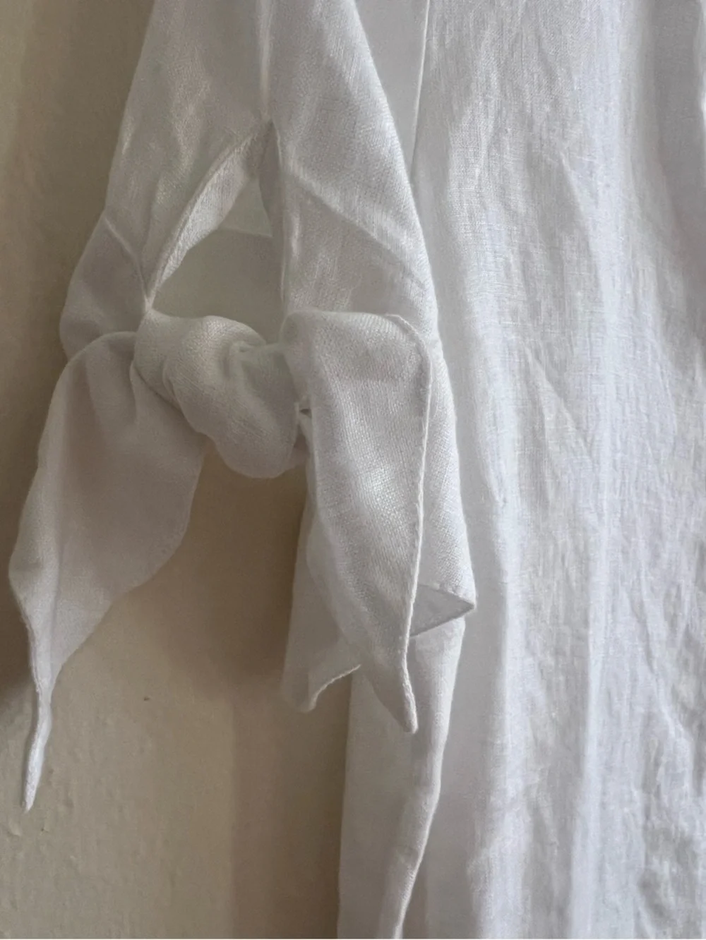 New 100% Linen Charter Club White V-Neck Tie Sleeve Bow Blouse Size S - Picture 8 of 8